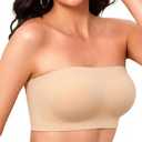Strapless Bra for Women Fixed Pads Wireless Bandeau Bra Non-Slip Tube Tops (Beige, L)