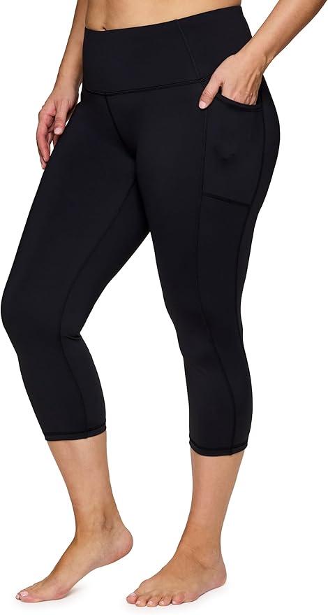 Activewear Plus Size Legging for Women in Capri Length High Waist Squat Proof Running Yoga Pants with Pockets, Size XL