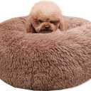 BODISEINT Modern Soft Plush Round Pet Bed for Cats or Small Dogs, Mini Medium Sized Dog Cat Bed Self Warming Autumn Winter Indoor Snooze Sleeping Cozy Kitty Teddy Kennel (24'' D x 8'' H, Coffee)