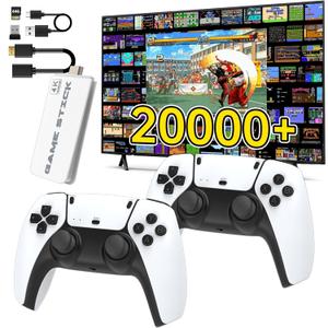 Wireless Retro Game Console, Retro Game Stick with Built-in 9 Emuls, 64GB,20,000+ Games, 4k Hdmi Output, and 2.4GHz Wireless Controller, Plug and Retro Play Video Games for TVPearl White