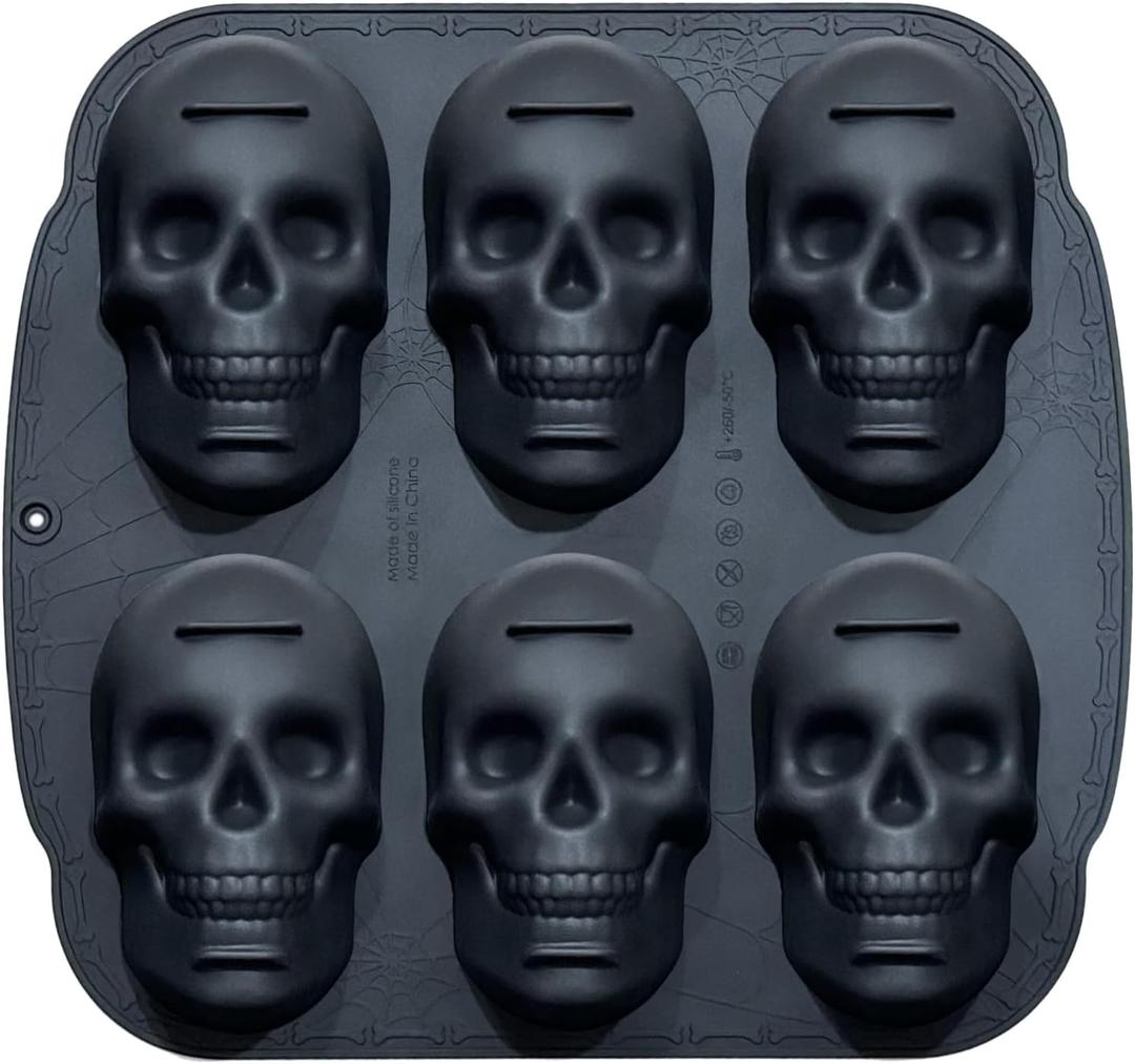 JETKONG 6 Cavity Skull Cake Pan and Silicone Skull Cakelet Mold