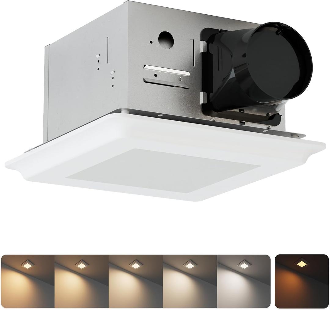 JULLISON 100CFM Bathroom Exhaust Fan With Night light: 26W Ceiling Fan With LED Light for Bathroom and Home, 5CCT Seletable & 2200K Amber Warm, Dimmable & Wet Rated, ETL Certified