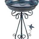 VEWOGARDEN Large Metal Standing Bird Bath for Outside with Folding Bracket for Outdoors Garden Yard Patio Decoration, Light Blue