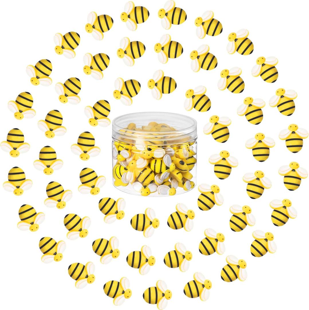 Hicarer 45 Pieces Tiny Bees Craft Decoration Party Decor Flatback Honey Resin Bee Shaped Embellishment with Storage Box for DIY Craft Home(0.98 Inch)