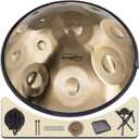 "SINGOFIRE" 12-Notes Handpan Drum, Handpan Drums for Adults, 22-Inch 440Hz D Minor Kurd Handpan, HandPan Instrument with Soft Handpan Bag, 2 Handpan Mallets, Handpan Stand and Dust-Free Cloth (Gold) (Gold-12Notes)