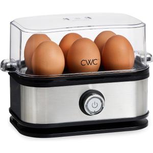 COOK WITH COLOR: 210 Watt Egg Cooker - 6 Egg Capacity, Rapid Cook Time, Automatic Shut Off Boil-Dry Protection, with Tray, Measuring Cup, and Lid, Stainless Steel