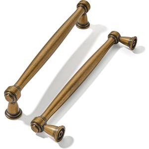 khtumeware 10 Pack 5 inch Antique Brass Cabinet Pulls Handles Vintage Drawer Pulls Solid Cabinet Hardware Aged Kitchen Handles for Cabinets Cupboard Handles Drawer Handles (5 Inch(128mm) Hole Center)