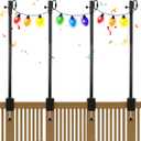 4 Pack Deck String Light Poles with Adjustable 3" Clamp, Outdoor Light Poles for String Lights Christmas Garden Backyard Deck Fence Railing Hanging Bird Feeders, Lanterns, Wind Chimes (63 Inch)