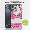 for iPhone 16 Pro Max Case TPU+PC Premium Colorful Drop Protection Case Excellent Shock Absorption Military Grade Drop Protection Pink Playful Cat Dog Bikini Pattern Phone case