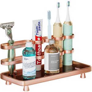 Electric Toothbrush Holder for Bathroom Countertop 5 Metal Slots Toothpaste Razor Mouthwash Organizer, Rose Gold