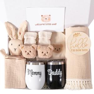 New Mom Gifts, Gender Reveal Gifts for Parents to Be, Pregnancy Gift Set for Expecting Mom, First Time Moms Gift Ideas, New Parents Gifts for Couples, New Baby Gift Basket for Baby Shower (Khaki)