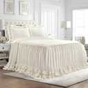 Lush Decor Ella Ruffle Lace Bedspread, 3 Piece Set, Queen, Ivory - Cute Bed Set - Queen Bedding - White Bedding - Coquette Decor - Neutral Ruffle Trim - White Lace Trim