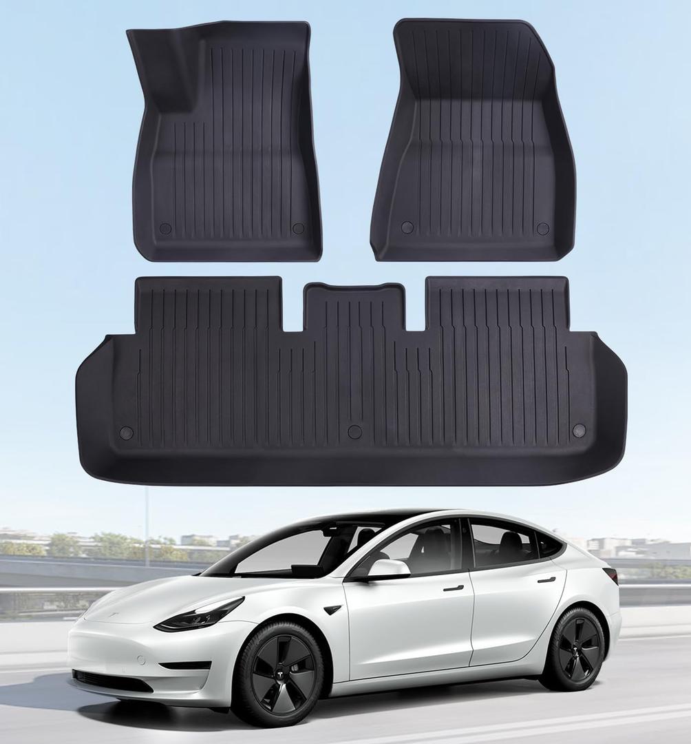 Floor Mats Fits for Tesla Model 3 2023-2018 - All Weather TPE Custom Fit Car Mats Floor Liners, Custom Fit, 3-Piece