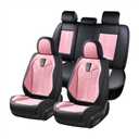Coverado Car Seat Covers Full Set, 5 Seats Universal Seat Covers for Cars, Breathable Fabric& Faux Leather Auto Seat Cushions, Front and Rear Seat Protectors Fit for Most Sedans SUV Truck, Pink