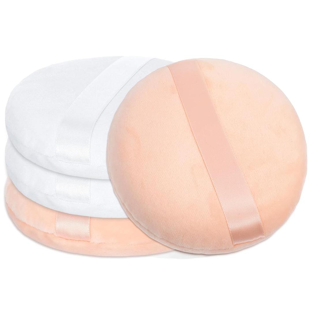 4 Pcs Large Body Powder Puff 5 Inch Pink Loose Talcum Powder Puff Pink Soft Air Cushion Makeup Blending Sponges for Liquid Cream Foundation Women Bath Body Makeup Face Round