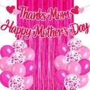Happy Mothers Day Decorations Thanks Mom Happy Mother's Day Banner Heart Love Themed Party Decor for Women Happy Mother's Day Rose Red Foil Curtains Backdrop Balloons Celebration Supplies