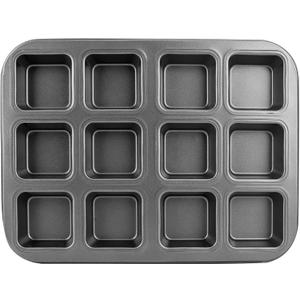Beasea Brownie Pan with Dividers, 1 Set 12 Cavity All Edges Square Cupcake Brownie Pans Mini Cake Non Stick Baking Carbon Steel Bread Mold Small Edge 3x4 Individual Cutter Sheet Tray for Cookie Oven