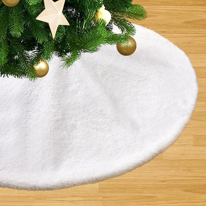 White Tree Skirts Faux Fur Tree Skirt Christmas Tree Skirt 36 inch Fur Xmas Tree Skirt for Christmas Tree Ornaments Holiday New Year Party Home Decorations