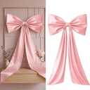 2 Pcs Large Pink Bows for Decoration 40x15" Pink Crib Bows Ribbon Coquette Double Layer Satin Silk Baby Crib Bedding for Nursery Baby Shower Curtain Tie Backs Bachelorette Wedding Decor