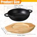 Jingmore 2 Sets Mini Cast Iron Skillet with Wooden Base Small Cast Iron Plates Skillet Pan Round Fajita Plate Hot Steak Pot Dish for Baking Cooking(7.5 Inch)