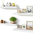 Love-KANKEI White Floating Shelves for Wall Set of 4, Wood Wall Shelves with Lip,15.6 Inch Rustic Hanging Shelves for Bedroom Bathroom Living Room Kitchen Nursery Display