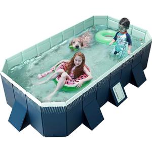 Foldable Non-Inflatable Kids' and Adults' Outdoor Swimming Pool - Hard Plastic Shell, Kid Pool for Backyard Dog Pools (113" x 66" x 20")