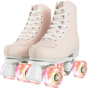 Women's Roller Skates Light Up Wheels, Adjustable Double Row Roller Skates Outdoor Shiny Derby Skates Illuminating for Teens and Youth (38=US:6.5)