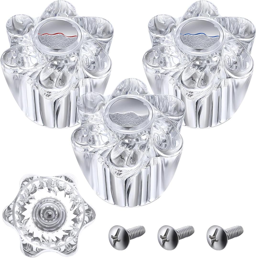 Enhon Shower Knob Replacement, Compatible with Pfister Contessa and Windsor Tub and Shower Faucets, Hot and Cold Faucet Handle Replacement, Newer Style, Clear Acrylic (3 Pieces)