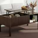Fluted Lift Top Coffee Table with Hidden & Open Storage, Rectangle Modern Coffee Table for Living Room, Smooth Hydraulic Lift, Large Capacity, Safe Round Corners, Easy to Clean, Vertical Grain-Brown, Standard, 18.9"D x 37.5"W x 22.1"H