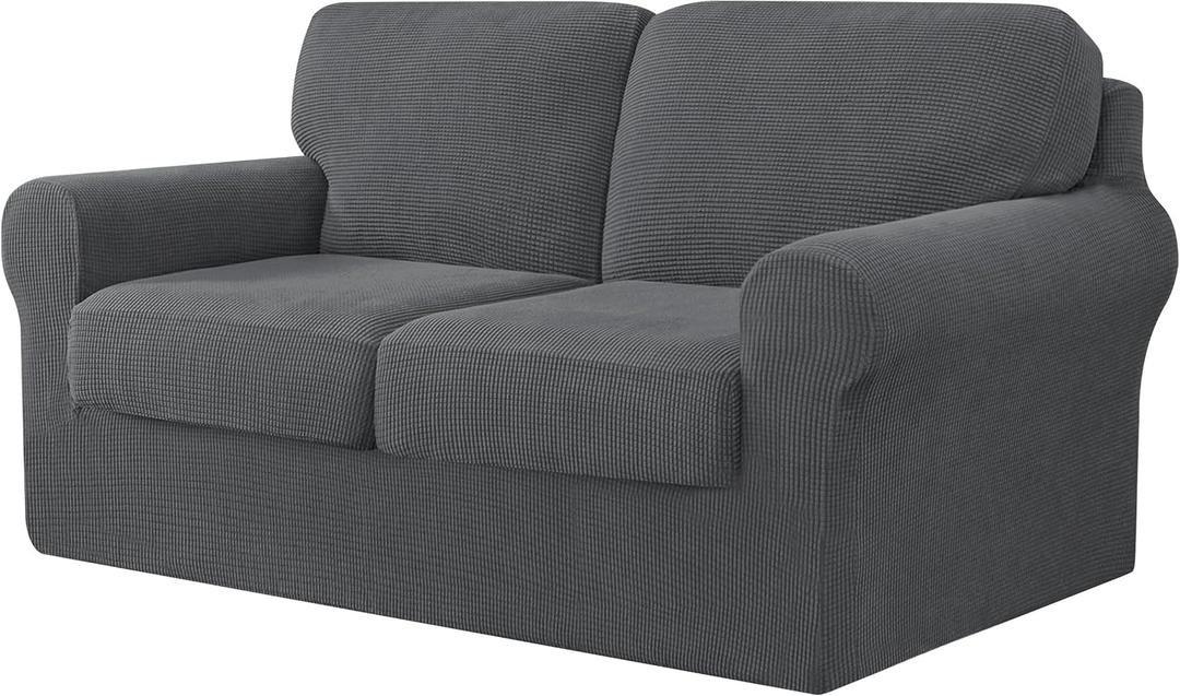 CHUN YI 5 Piece Stretch Couch Covers for Sofa, Loveseat, Grey