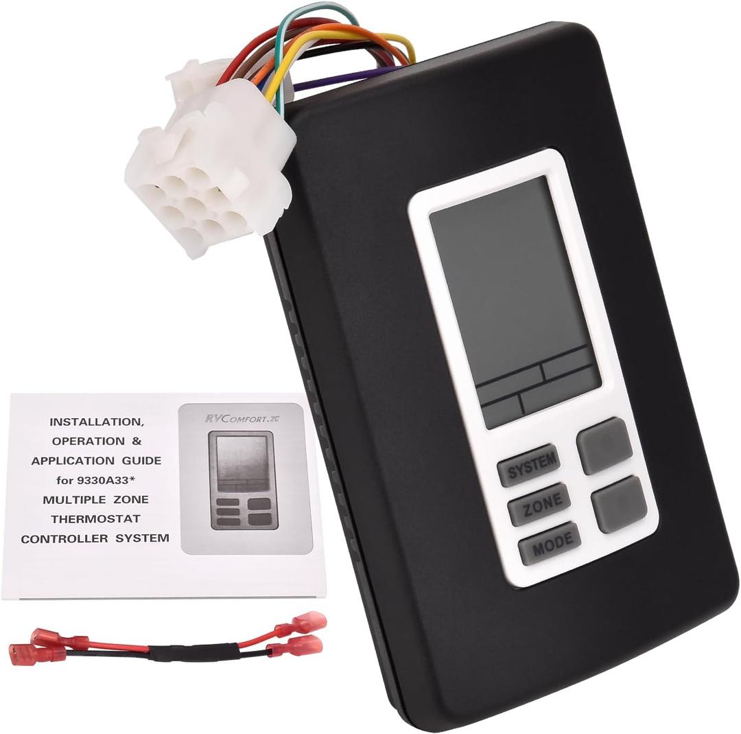 9330A3341 Digital Thermostat 12V Compatible with Coleman Mach 9- Series Multiple Zone RV Digital Thermostat, Hot/Cool Temperature Control Wall Mount, for RVs Black 9330A3351