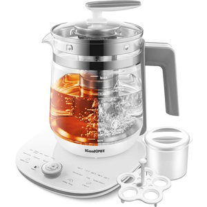 Electric Kettle Temperature Control Glass Tea Kettle Programmable Control Tea Pot, 2 Liter Stainless Steel Tea Maker & Coffee Kettle with Tea Infuser, Egg Cooker and Yogurt Box, White