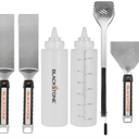 BLACKSTONE 6 Pcs Grill Scraper, Heavy Duty BBQ Tongs, Barbecue Metal Hamburger Spatula 2 & Batter Dispenser & Mixer Bottle – Grilling Tools & Accessory