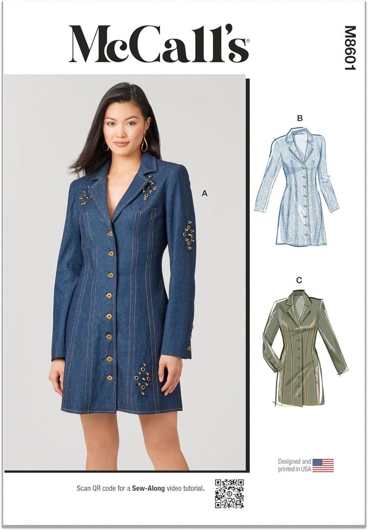 McCall's M8601U5 Misses' Fitted Button Front Mini Dress Sewing Pattern Packet, Design Code M8601, Sizes 16-18-20-22-24