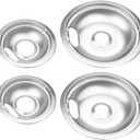 4 Pack Upgraded Chrome Drip Pans Kits Reflector Bowls Compatible for Whirlpool W10196405 W10196406 W10278125(Packed Two 6"and Two 8")