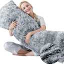 Fluffy Full Body Pillow for Adults 20x54 Long Big Body Pillow Cover Pillowcase with Memory Foam for bed Grey Pregnancy Cuddle Snuggles Body Pillows for Sleeping Side Sleeper Pillows for Adults