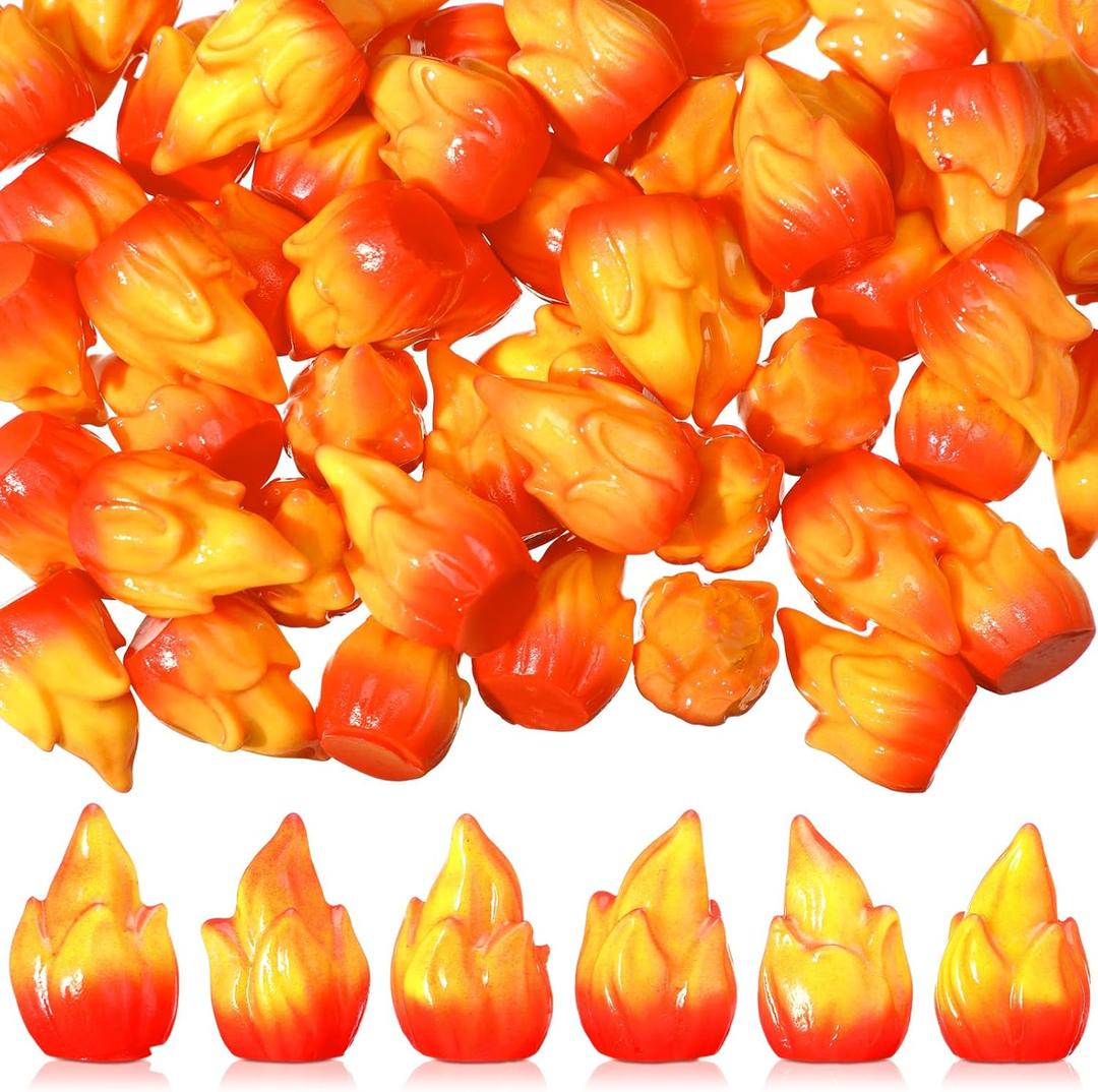Thyle 100 Pcs Mini Resin Fire Miniature Flame Figurines Christmas Tiny Fake Fire Campfire Model Gift Micro Town Accessories for Xmas Small Village Accessories DIY Scene Garden Home Landscape Decor