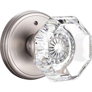 Crystal Glass Door Knobs Interior, Modern Bathroom Bedroom Door Knobs with Lock Privacy Function, Satin Nickel