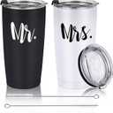 Mr and Mrs Tumbler Set of 2 Stainless Steel Travel Tumbler Ideas for Newlyweds Couples Wife Bride To Be Newly Engaged Bridal Shower, Insulated Travel Tumbler for Wedding Engagement(20 oz, Black&White)