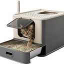 PAKEWAY Enclosed Stainless Steel Cat Litter Box with Pull-Out Drawer, Top Entry Leak-Proof Covered Design, Large Metal Litter Box with Scoop and Litter Mat for Indoor Cats