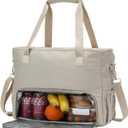 Lunch Tote Bag for Women with 15.6" Laptop Compartment, Work Tote Bag with Insulated Lunch Compartment, Large Casual Polyester Handbag Lunch Bags for Nurse, Teacher, Office, Travel, Beach, Khaki