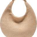 Straw Bag for Women, Boho Chic Woven Hobo Tote Handbag, Handmade Straw Crescent Purse, Lightweight Summer Beach Shoulder Bag (Apricot)