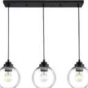 Black Island Light, 3-Light Linear Chandelier with Clear Glass, Globe Pendant Light Fixture for Dining Room Kitchen Island Living Room Pool Table, ZCPL101BK-3S (8 inch)
