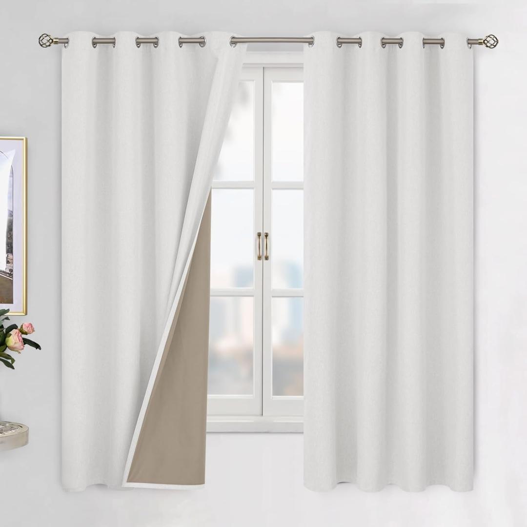 BGment Off White Blackout Curtains 63 Inch Length for Bedroom 2 Panels Set, Linen Textured Thermal Insulation Soundproof Window Curtain Drapes with Grommet, 52 Inch Wide Each Panel