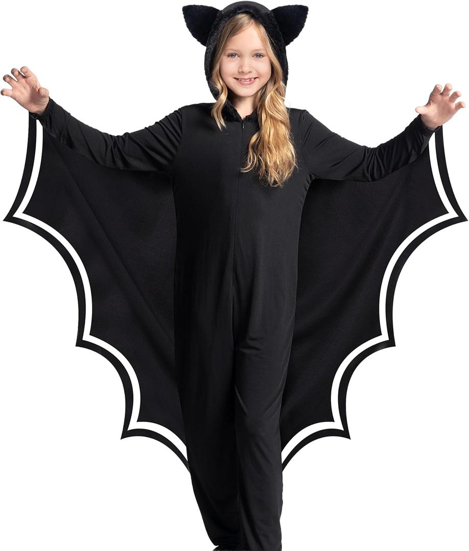 Spooktacular Creations Halloween Kid Bat Costume Glow in the Dark, Bat Wings Costume, Black Jumpsuit for Boy, Girls (Black)