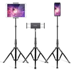elitehood Aluminum iPad Stand Tripod, 65'' Adjustable Tablet Tripod Holder, 360 Degree Rotating iPad Holder Stand for Floor, Compatible with 4.7-13" Tablets and Phones Black