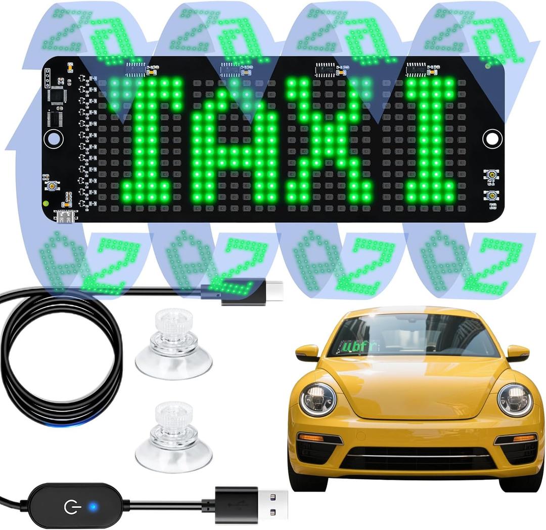 Green Light Sign for Car, Customizable Letter Display Board, Easily Switch Letters Manually Using Buttons to Display Any 4-Letter Word You Like