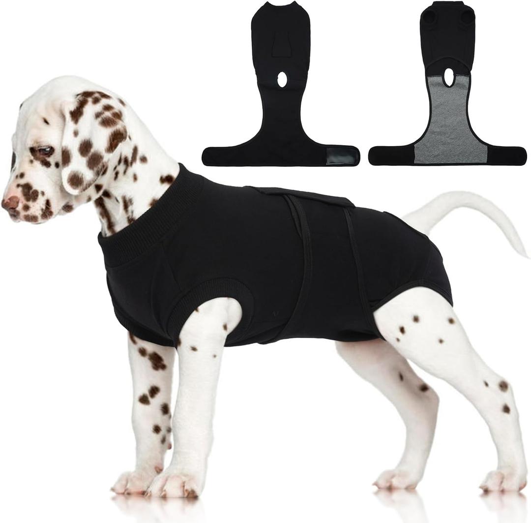 FUAMEY Dog Recovery Suit Male,Dogs Surgery Neuter Suits Puppy Spay Shirts for Female Protect Dog's Skin Anti Licking Abdominal Wounds Doggie Onesie Pet Bodysuit Alternative to Cone Black S (S(back:11.4-13.4in,wt:7-15lbs))