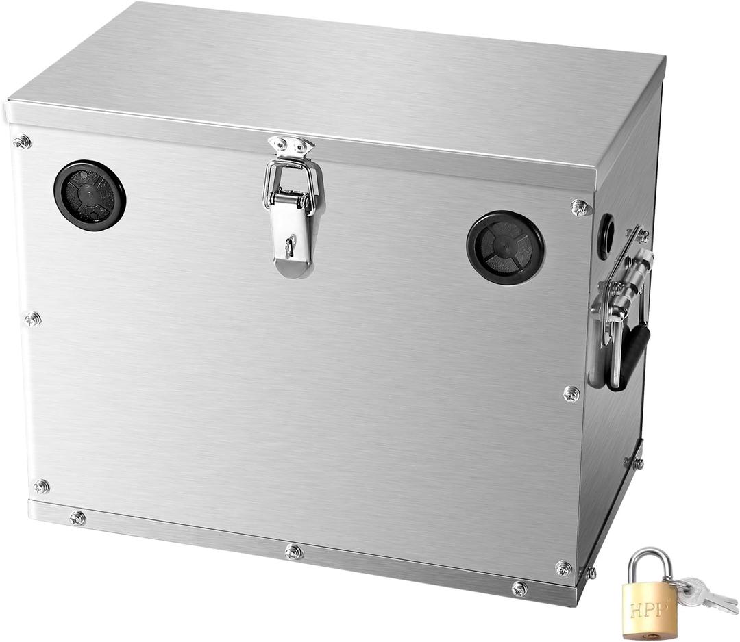 VEVOR Battery Box, Group 24-31 Trolling Motor Battery Box, Marine Batteries Case with Lock, Handles and Rubber-Grommet Cable Holes, Stainless Steel Shell, Suitable for Cars, Boats & Trolling Motors