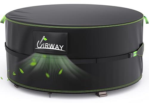 2 UIRWAY Fire Pit Cover 44 Inch Round, Waterproof Outdoor Fire Pit Cover, 600D Heavy Duty Oxford Fabric Firepit Cover with PVC Coating, Strong Tear & Windproof Patio Fire Pit Table Cover, Black